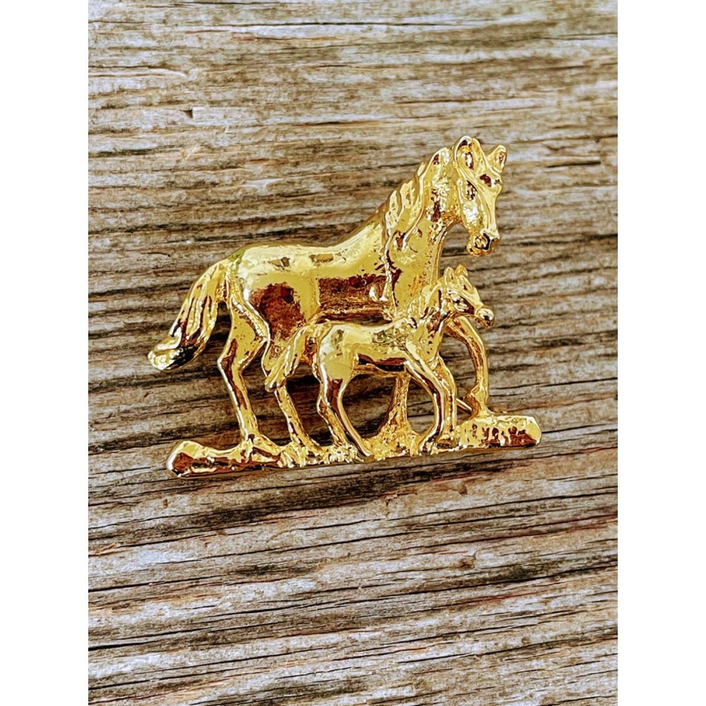 Vintage Horse And Colt Goldtone Brooch